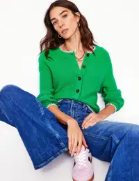 Lena Stitch Detail Cardigan-Rich Emerald