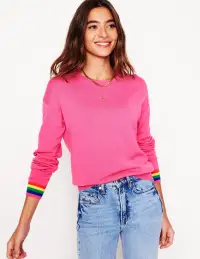 Lara Relaxed Cotton Jumper-Sorbet Pink. Rainbow