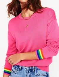 Lara Relaxed Cotton Jumper-Sorbet Pink. Rainbow(XS)