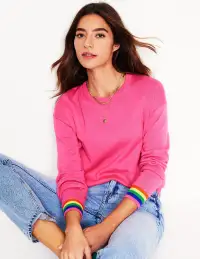 Lara Relaxed Cotton Jumper-Sorbet Pink. Rainbow(XS)
