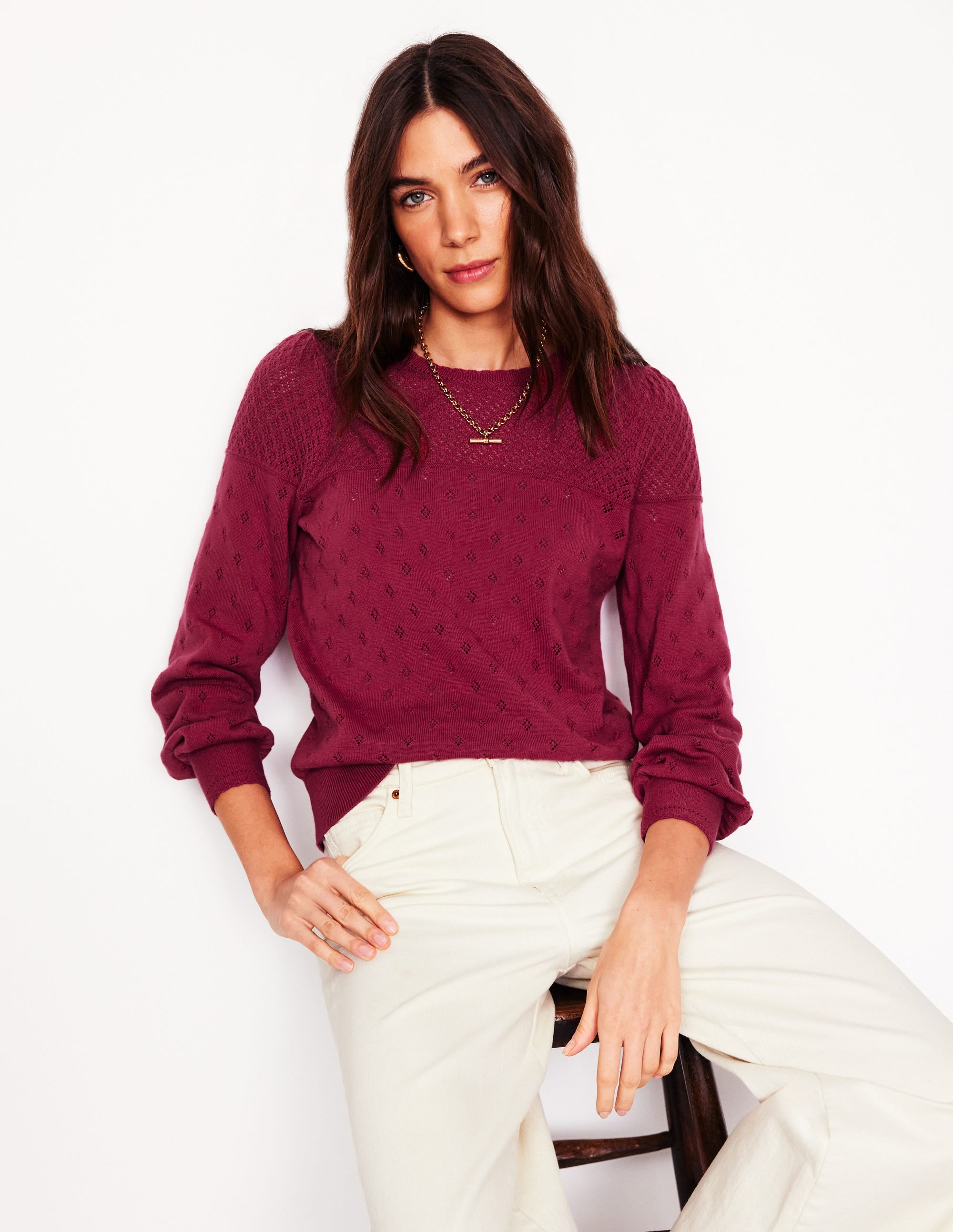 Rosalie Pointelle Sweater-Terracotta Red