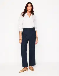 Westbourne Crop Linen Pants-Navy