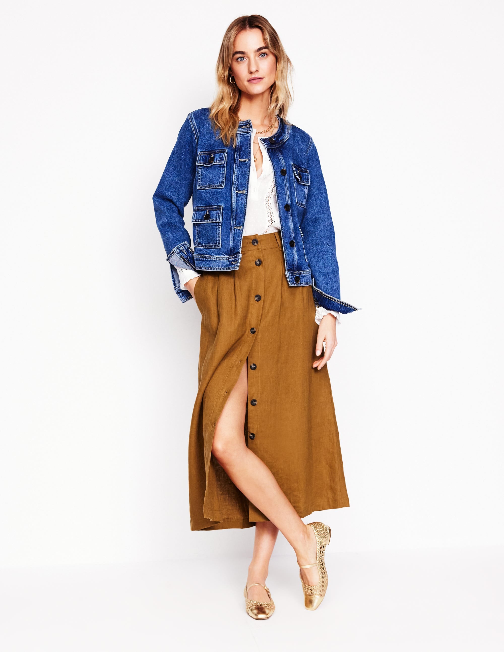Thomasina Linen Midi Skirt-Gingerbread