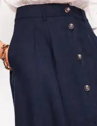 Thomasina Linen Midi Skirt-Navy(Petite,2)
