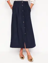 Thomasina Linen Midi Skirt-Navy(Petite,2)