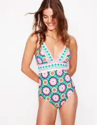 Porto V-Neck Swimsuit-Multi. Flower Tile