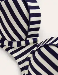 Rhodes Cup-Size Bikini Top-Navy. Ivory Stripe(32A)