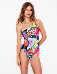 One Shoulder Swimsuit-Ivory. Botanical Paisley