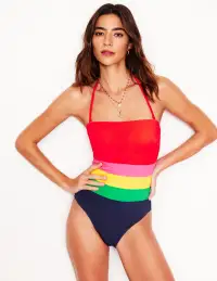 Paros Bandeau Swimsuit-Multi. Colourblock