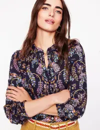 Fay Smocked Jersey Shirt-French Navy.Enchanting Peacock