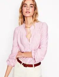 Fay Smocked Jersey Shirt-Formica Pink. Ivory