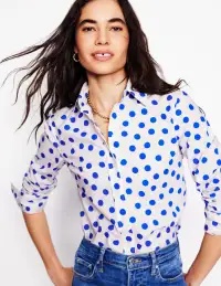 Sienna Cotton Shirt-Ivory. Blue Abstract Dot
