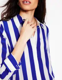 Sienna Silk Shirt-Bright Blue Wide Stripe(Petite,2)