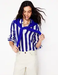 Sienna Silk Shirt-Bright Blue Wide Stripe(Petite,2)