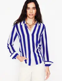 Sienna Silk Shirt-Bright Blue Wide Stripe(Petite,2)