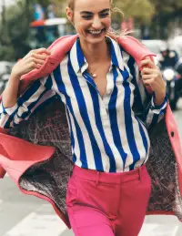 Sienna Silk Shirt-Bright Blue Wide Stripe(Petite,2)