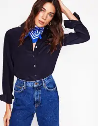 Sienna Silk Shirt-Navy