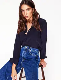 Sienna Silk Shirt-Navy(Petite,2)