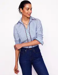 Sienna Embroidered Shirt-Multi. Blue and Ivory Stripe