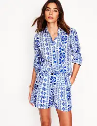 Sienna Linen Shirt-Ivory. Ornate Border
