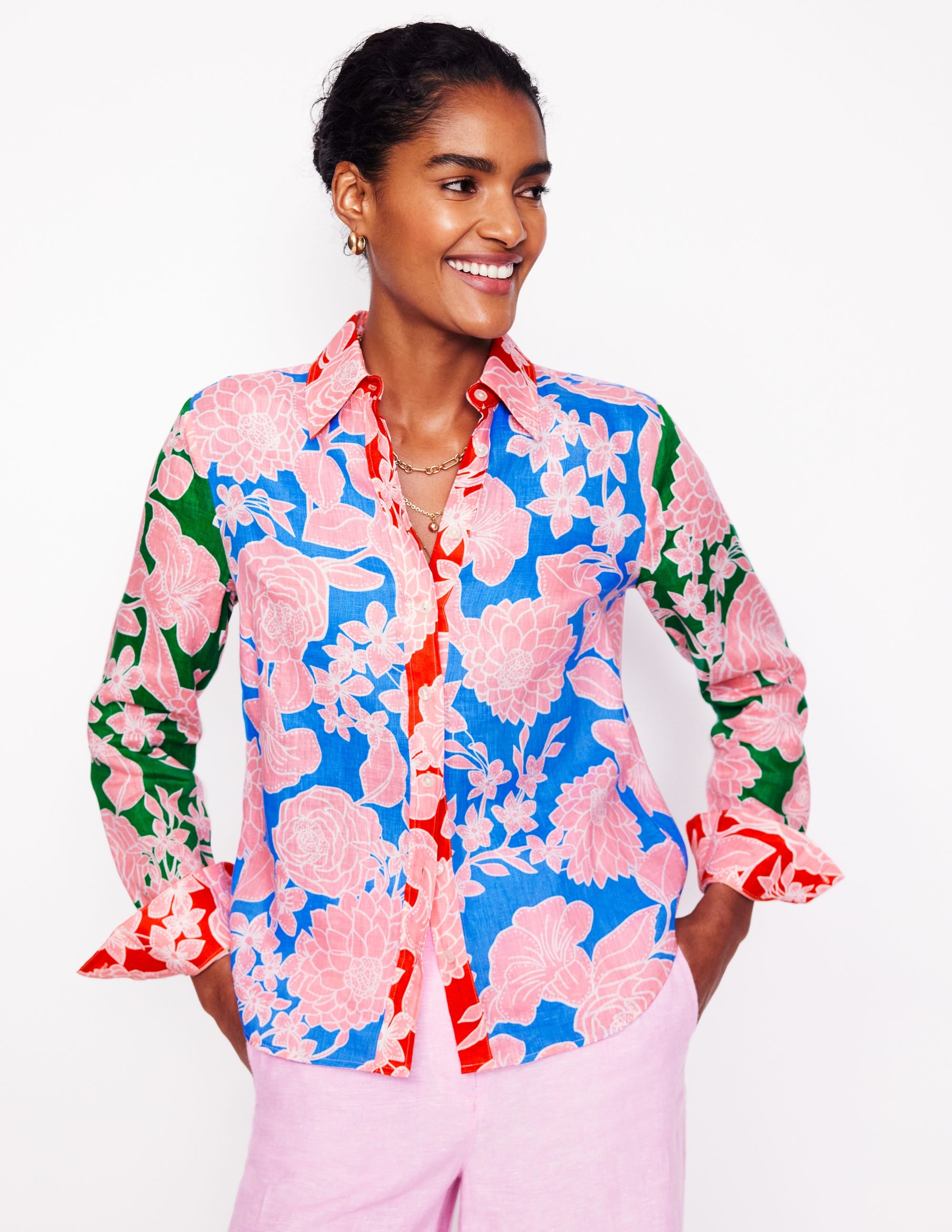 Sienna Linen Shirt-Multi. Blossom Cascade