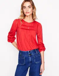 Pintuck Yoke Top-Berry Red(2)