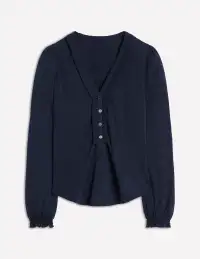 Poppy Ruffled Henley Top-Navy(2)