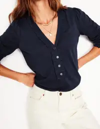 Poppy Ruffled Henley Top-Navy(2)