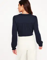 Poppy Ruffled Henley Top-Navy(2)