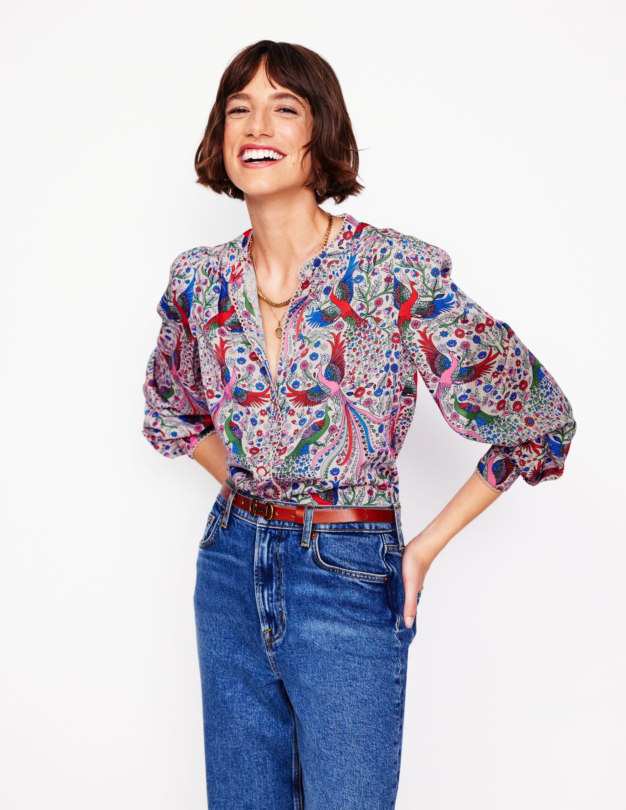 Ara Long Sleeve Top-Multi. Enchanting Peacock