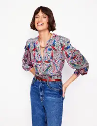 Ara Long Sleeve Top-Multi. Enchanting Peacock