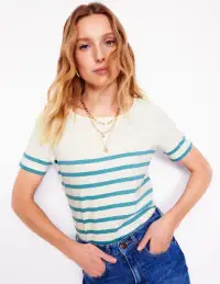 Ella Short Sleeve Breton-Ivory. Duck Egg Blue
