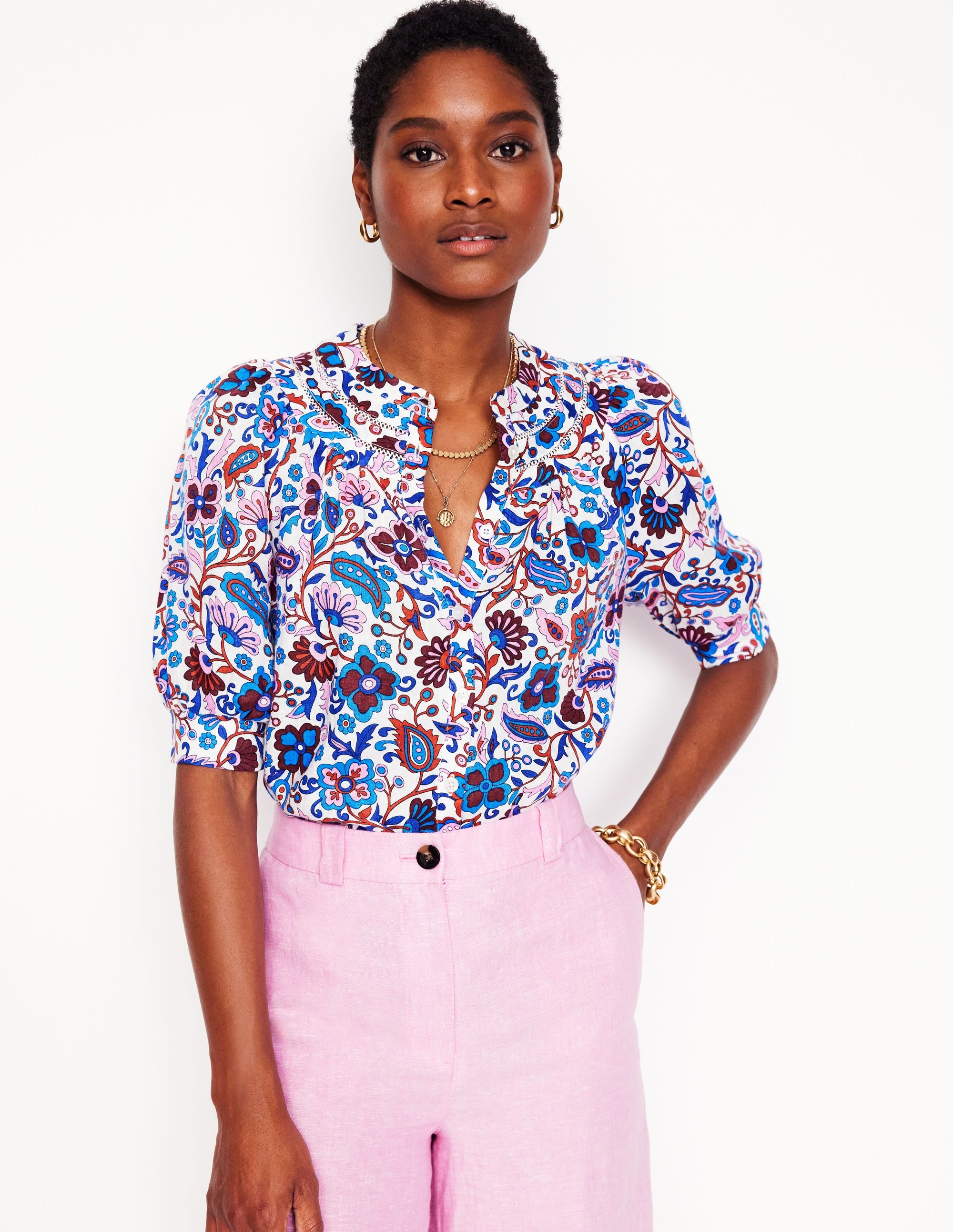 Bea Linen Top-Multi. Oriental Paradise