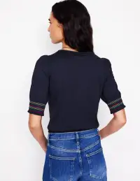 Short Sleeve Smocked Cuff Top-Navy(2)