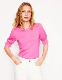 Short Sleeve Smocked Cuff Top-Tickled Pink
