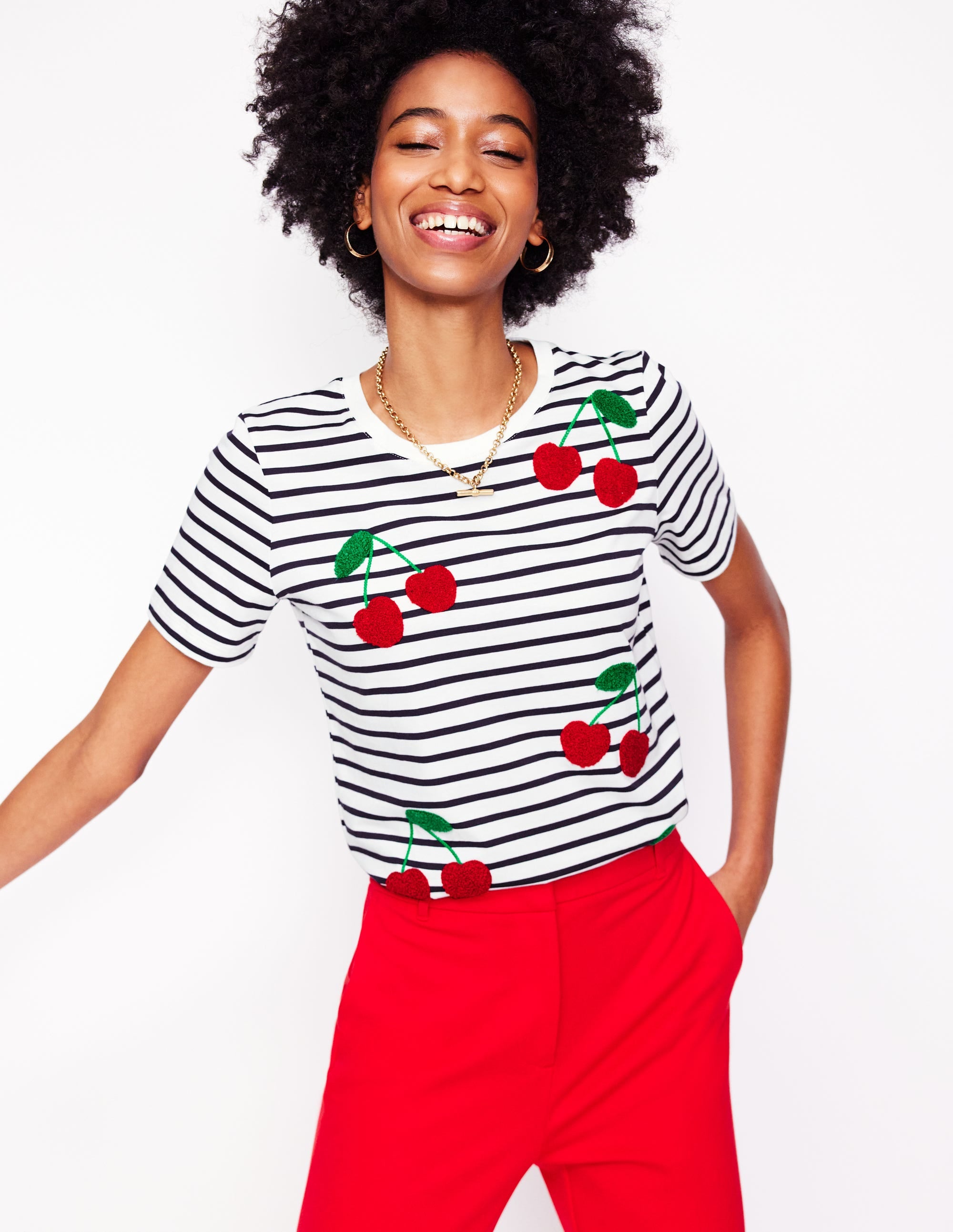 Relaxed Novelty T-Shirt-Ivory. French Navy. Cherries