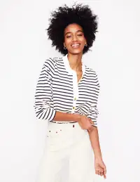 Frill Neck Breton Top-Ivory. Navy