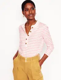 Frill Neck Breton Top-Ivory. Quartz Pink Stripe