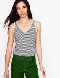 Regular V-Neck Slub Tank-Navy. Ivory Stripe