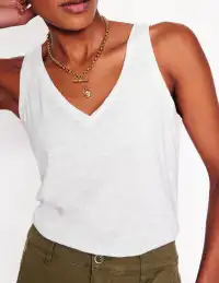 Regular V-Neck Slub Tank-White(XS)
