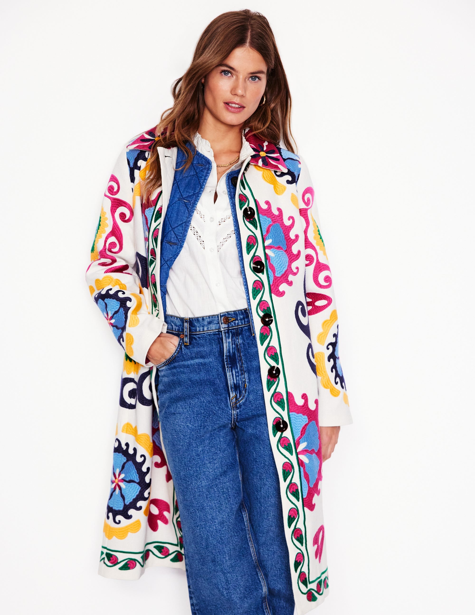 Embroidered Souvenir Coat-Multi. Ornamental Wave