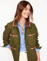 Embroidered Utility Jacket-Woodland Green
