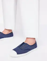 Laceless Canvas Sneakers-Navy(36)