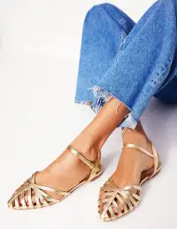 Multi Strap Pointed Sandals-Gold(36)