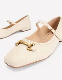 Iris Snaffle Mary Jane Flats-Ecru(36)
