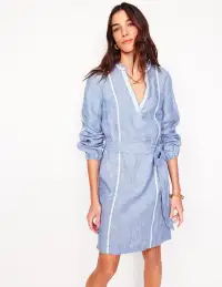 Cleo Linen Tie Waist Dress-Chambray Embroidery(Regular,2)