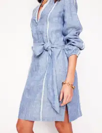 Cleo Linen Tie Waist Dress-Chambray Embroidery(Regular,2)