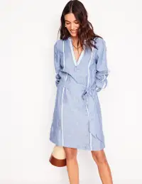 Cleo Linen Tie Waist Dress-Chambray Embroidery(Regular,2)