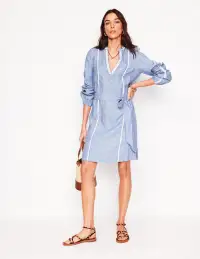 Cleo Linen Tie Waist Dress-Chambray Embroidery(Regular,2)