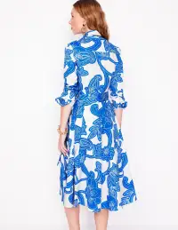 Amy Cotton Midi Shirt Dress-Cerulean Blue. Paisley Whirl(Petite,2)